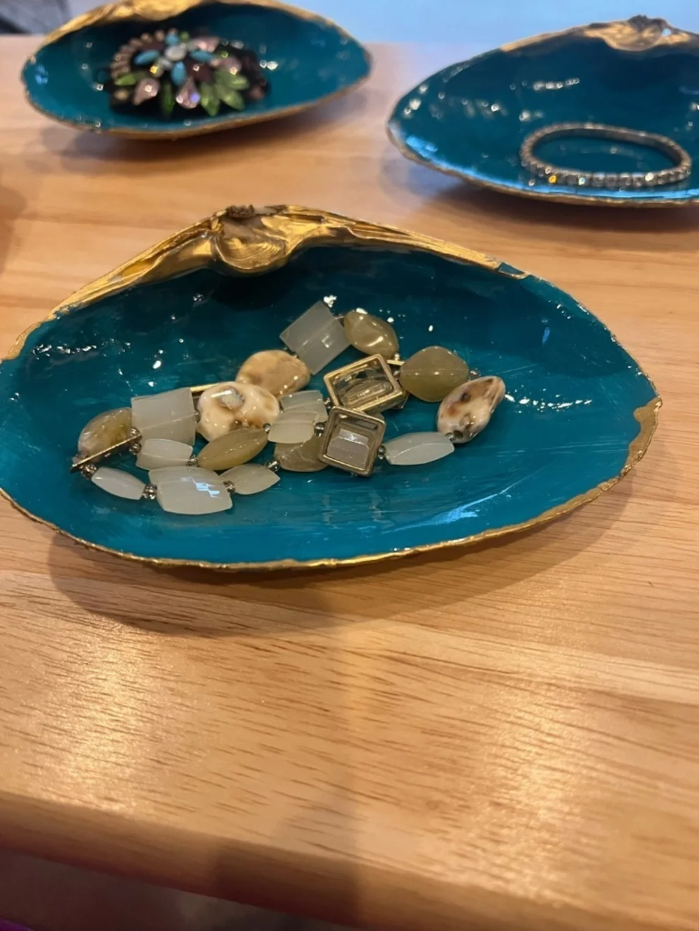Teal & Gold Shell Trinket Dish – Coastal Decor 🌊✨